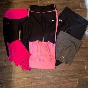 Under Armour ‘like new’ heat gear capri leggings with matching tank tops!